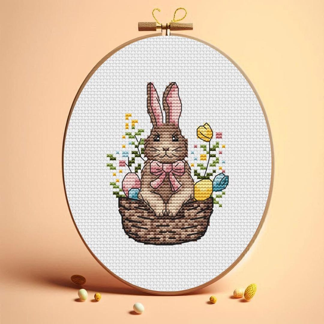 Easter Rabbit Cross Stitch Pattern: Spring Basket Design (digital ...