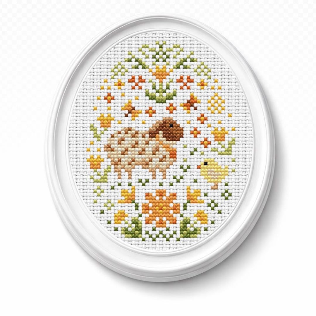 Easter Cross Stitch Pattern PDF, Lamb & Chick Floral Egg, Farm Sheep ...