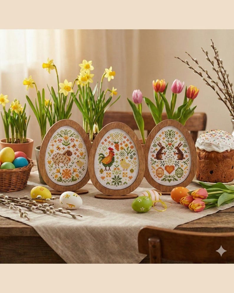 Cute Easter Egg Cross Stitch Pattern Set – 3 Spring Farm Animals PDF ...