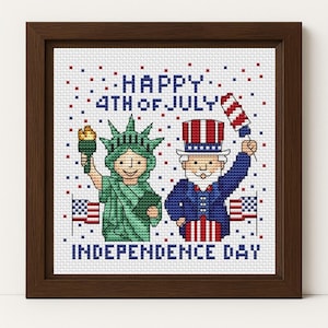 4th of July Cross Stitch Pattern. Patriotic USA Embroidery PDF. Uncle Sam & Liberty – Independence Day Decor. Instant Download PDF. Handmade
