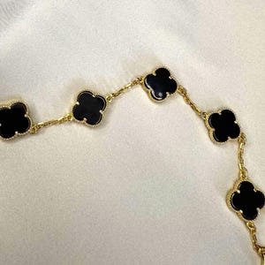 Sterling Silber Schwarzer Onyx Klee Armband: Zierlicher Glücksbringer Schmuck