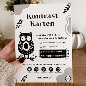 Montessori Kontrastkarten | 30 handgemalte Motive mit Geschichten & Spielideen | Fördert spielerisch die Entwicklung