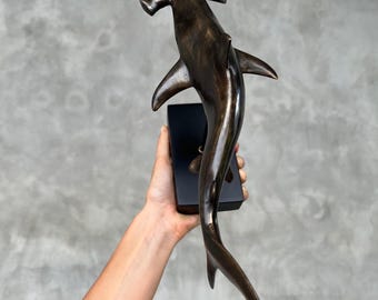 Hammerhead Tiger Shark on Stand - Bronze Marine Life Statue