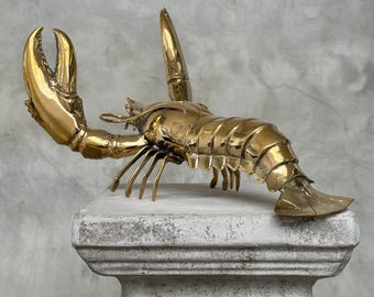 Large Polished Bronze Lobster Sculpture - Luxury Marine Decor
