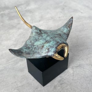Patinated Manta Ray Statue with Golden AccentsSmall  - Elegant Marine Decor