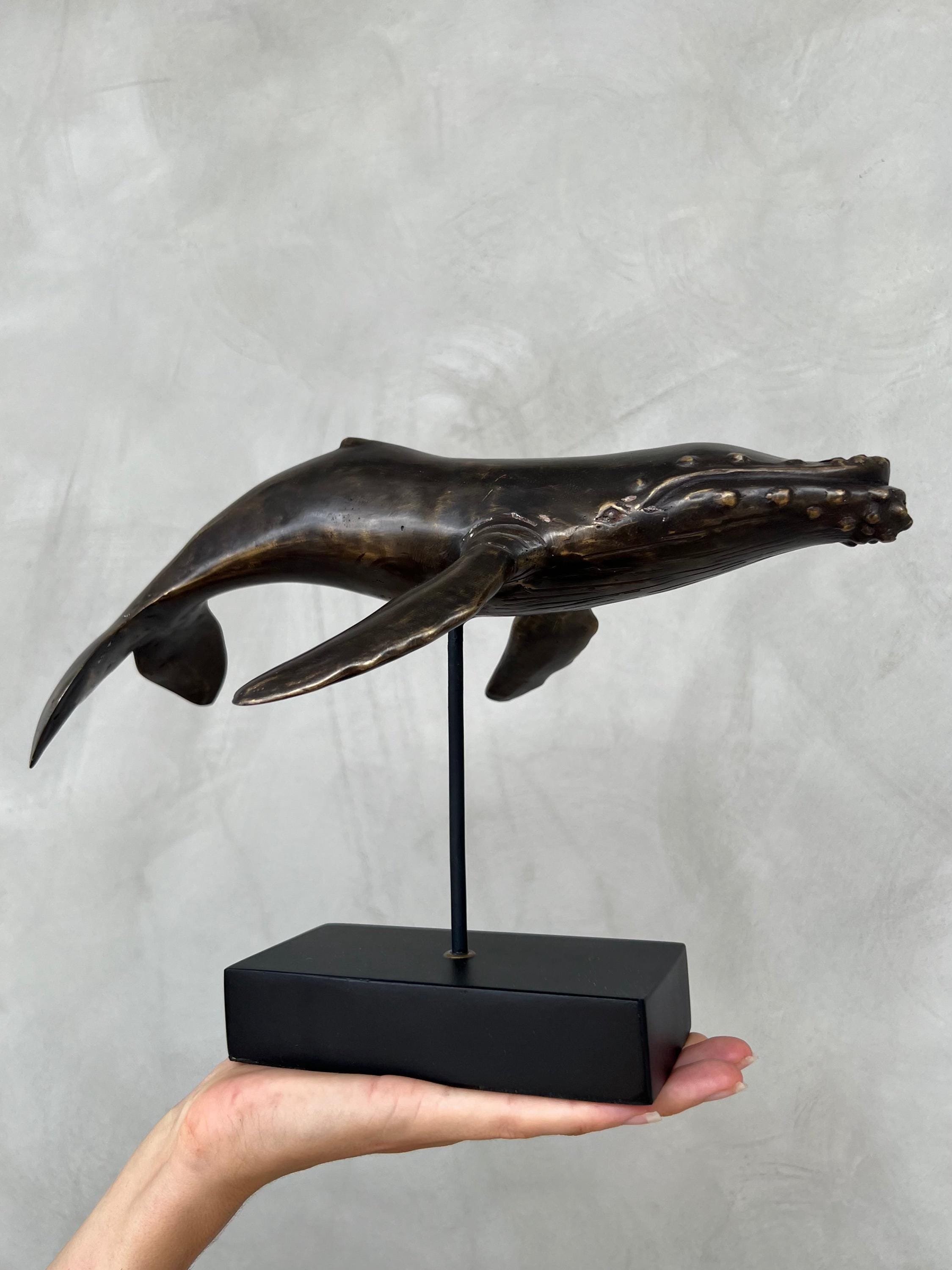 Blue Whale Bronze Sculpture on Stand - Unique Marine Decor