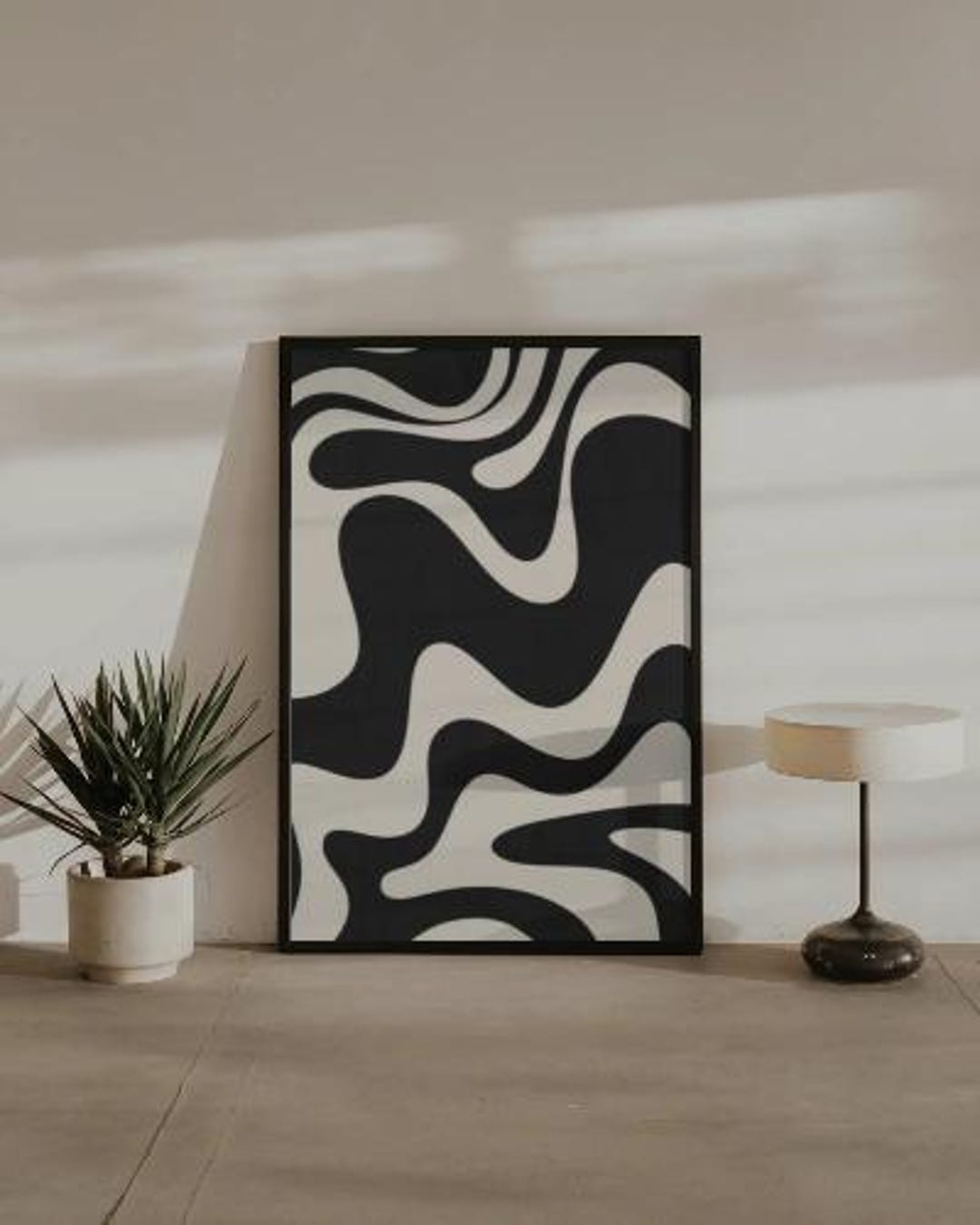 Abstract Shapes Art Print: Modern Black and White Curves, Framed Wall ...