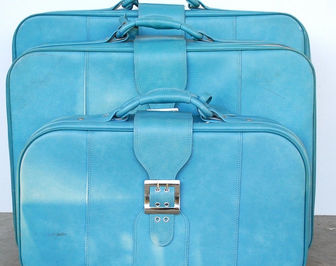 Vintage Blue Luggage / Set of 3 Nesting Suitcases / BANTAM Etsy