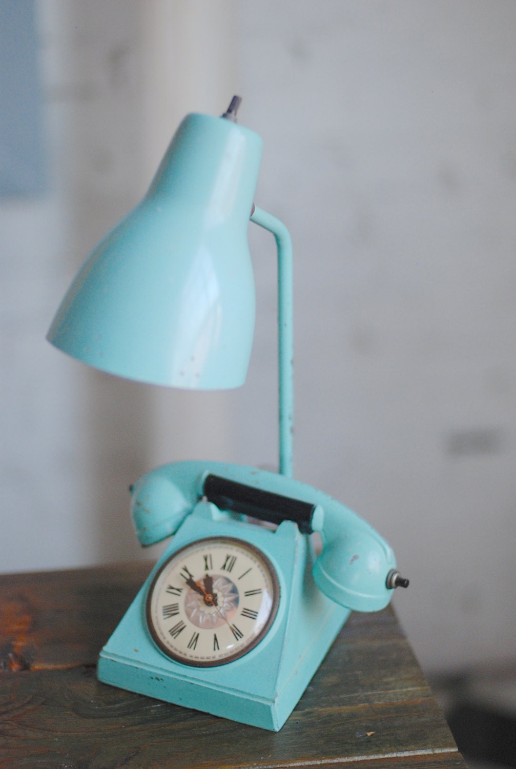 Price Drop / Vintage Teal Phone Clock Lamp Etsy