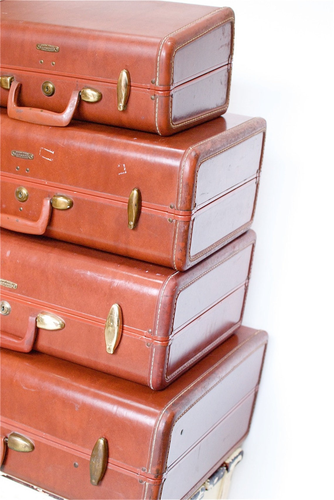 Vintage Samsonite Leather Suitcase / Set of Five Etsy