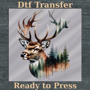 Deer jungle DTF transfer, ready to press, hunter print, gift for hunter, hunting dtf print, colorful hunting tee dtf, iron on hunting cloth