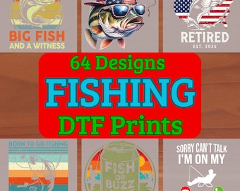 60+ retro fishing dtf transfers, ready to press, retro fishing print, gift for fisher, USA fish hunting dtf print, colorful fishing tee dtf