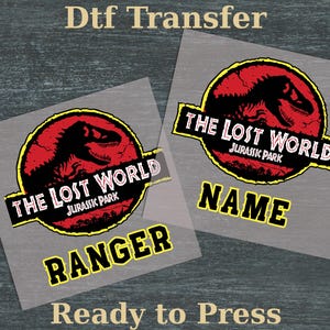 Anpassat namn Jurassic Park DTF Transfer, tryckklar Den förlorade världen, stryk-på Jurassic World, personlig dinosauriefan Jurassic Adventure