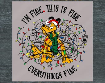 Funny Christmas Pluto DTF Transfer, Ready to press Tangled Lights Holiday Print, Cute disney heat press, iron on I'm Fine This is Fine
