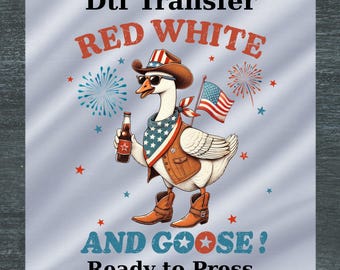 Funny Goose DTF transfer - Red white and goose - ready to press patriotic print - 4th of july dtf - independence day dtf - US flag goose