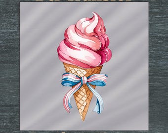 Retro Ice Cream DTF Transfer, Ready to Press, coguette bow ice cream, summer shirt print, beach party heat transfer, easy to apply iron on