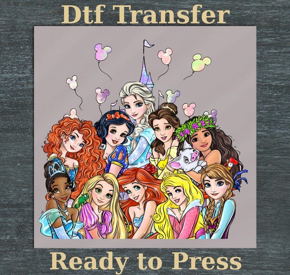 Disney Princess Squad DTF Transfer, Ready to press Cute Princess Group, Iron on Magical Castle, Fairytail cartoon heat press, rapunzel