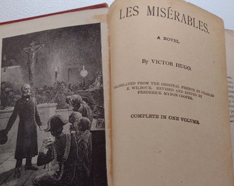 ON SALE! Les Miserables a Novel by Victor Hugo, Complete in One Volume, translated from French by Charles E Wilbour, Frederick Mynon Cooper