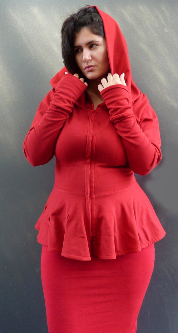 Items similar to Peplum Hooded Jacket with EXTRA long Sleeves on Etsy