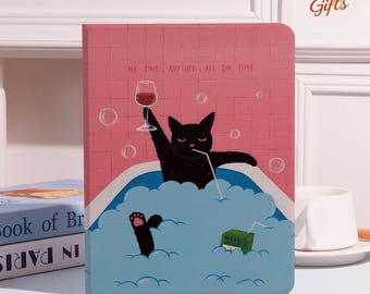 Bathing Black Cat iPad Air Case For 10.9 10.5"iPad A16/10/9th,iPad Air 7/5/4,iPad Pro 2024 12.9/11"inch Mini 6/5/4 Case iPad Cover 2022/2020