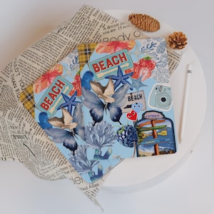 Beach-Themed Collage iPad Case,iPad Air4/5/7 iPad 10 10.9&quot;2022 iPad Pro 12.9&quot;11&quot;10.9&quot;10.2&quot;9.7&#39;&#39;8.3&quot;iPad 2025 A16 mini 6/7 with Pencil Holder