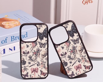 Gothic Butterfly Skull Collage iPhone Case For iPhone 17 16 15 14 13 12 11 Pro Max Plus Mini iPhone Air XS XR iPhone Cover,Personalized Case