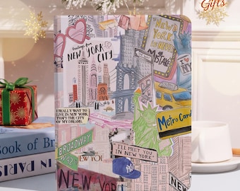 New York Collage iPad Hülle mit Pencilhalter für alle neuen iPad Air 7/5 11/10 Gen A16 iPad Pro 2025/2024/2022 11"13"iPad Mini 6/7."