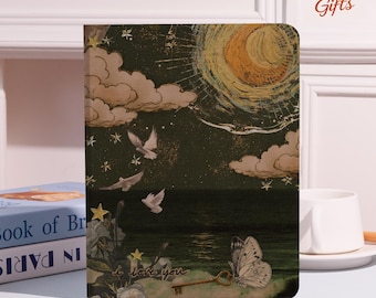Verträumte Celestial & Floral retro iPad Case Abdeckung, iPad Air 7 6 5th,iPad mini 7 6 5th,iPad Pro 2025 2024iPad A16 10 9th