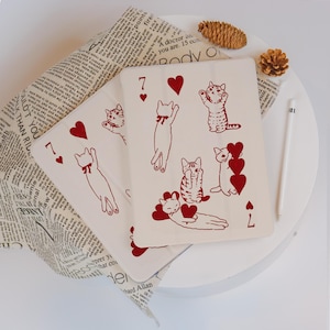 Coque pour iPad Cartes à jouer avec chat mignon, iPad 9,7"10,2"10,9"11"12,9",iPad Air 7th 6 4 iPad Pro iPad 2022 2021 2024 mini 7 6th iPad A16 10 9th