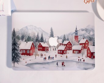 Village d'hiver maison rouge - Étui rigide pour ordinateur portable pour MacBook Air 11 Air 13/15 M2, MacBook Pro 13/14/16, Air 13 A3240 Air 15 A3241 MacBook 2024 2025