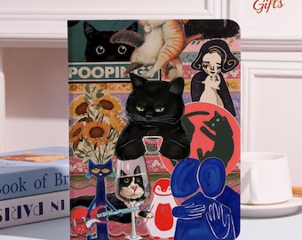 Quirky Cat-collage iPad Case for Feline Lovers,iPad A16 10 9 iPad Air 4/5/6 iPad Pro 2022/2021/2020 10.9 11 12.9 Case,iPad Mini 7 6 5 Cover