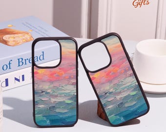 Pastel Sunset Oil Painting iPhone Case For iPhone 17 16 15 14 13 12 11 Pro Max Plus Mini iPhone Air XS XR Cute Phone Cover,Personalized Case