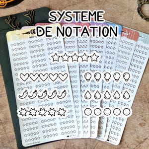 Planche de stickers étoiles de notation système de notation pour vos carnets et journal de lecture suivi lecture critique de livres
