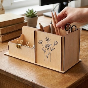 Lasergesneden potloodhouder | Moderne bureau-organizer SVG | 3 mm en 4 mm
