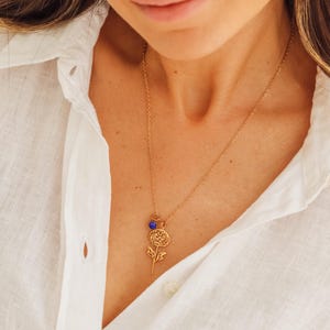 Silber Geburtsblume Halskette, Benutzerdefinierte Blumenhalskette, Benutzerdefinierte Halskette, Silber Birthstone Halskette, personalisierte Geburtsblumenkette