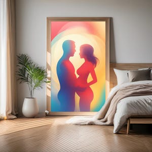 Schwangerschaft Paar · Werdende Eltern · Paar Kind · Minimalistische abstrakte Wandkunst · Warme Töne, abstraktes Poster ·Digitaler Download