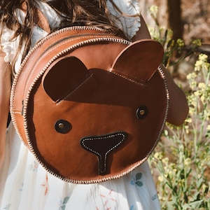 Sac à dos ours pour enfants, sac à dos animal mignon, petit sac à dos unisexe en cuir pleine fleur, sac à dos d'école pour enfants, mini sac à dos pour filles