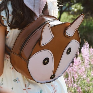 Sac à dos enfant renard, sac à dos animal mignon, petit sac à dos unisexe en cuir pleine fleur, sac à dos scolaire enfant, mini sac à dos fille