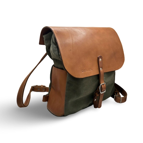 Full Grain Leather Canvas Backpack Women – Laptop Travel  display picture 3