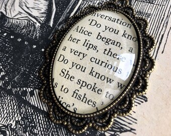 Alice In Wonderland Large Bronze Pendant Necklace, Book Lover Gift, Gothic, Statement