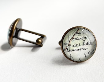 Custom Groomsmen Cuff links, Personalized Location Cufflinks for Men,