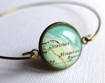 Bangle Personalised with Map Charm Girlfriend Wife Gift