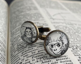 Bronze Cufflinks with Monkey Illustrations