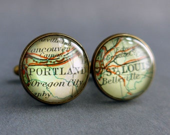 Colleague Gift Cufflinks, Academic, Personalised Map Locations