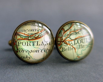 Personalised Map Cufflinks for Bronze Anniversary or Best Man Unique Gift
