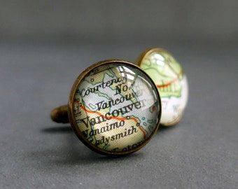 Vintage Map Cufflinks, Custom, Personalised World Placenames