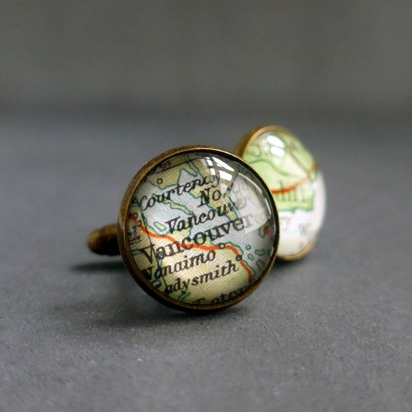 Vintage Map Cufflinks, Custom, Personalised World Placenames