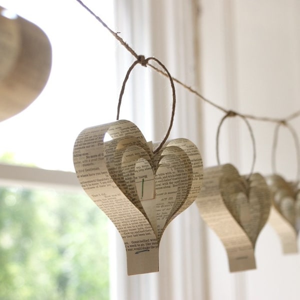 Paper Heart Garland, Upcycled Shakespeare Books, Graduate Gift