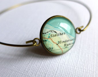 Personalised Map Bracelet, Silver Plated Delicate Bangle, Minimal Jewellery, Customised
