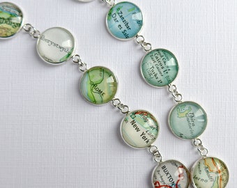 Custom Map Bracelet, Placenames Personalised for Her